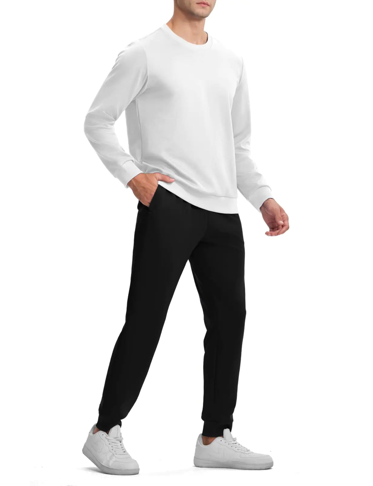 TBMPOY Mens Sweatsuits 2 Piece Set Tracksuits Jogging Outfits Long Sleeve Tops Jogger Pants Sweat Track Suits Casual Athletic White XL