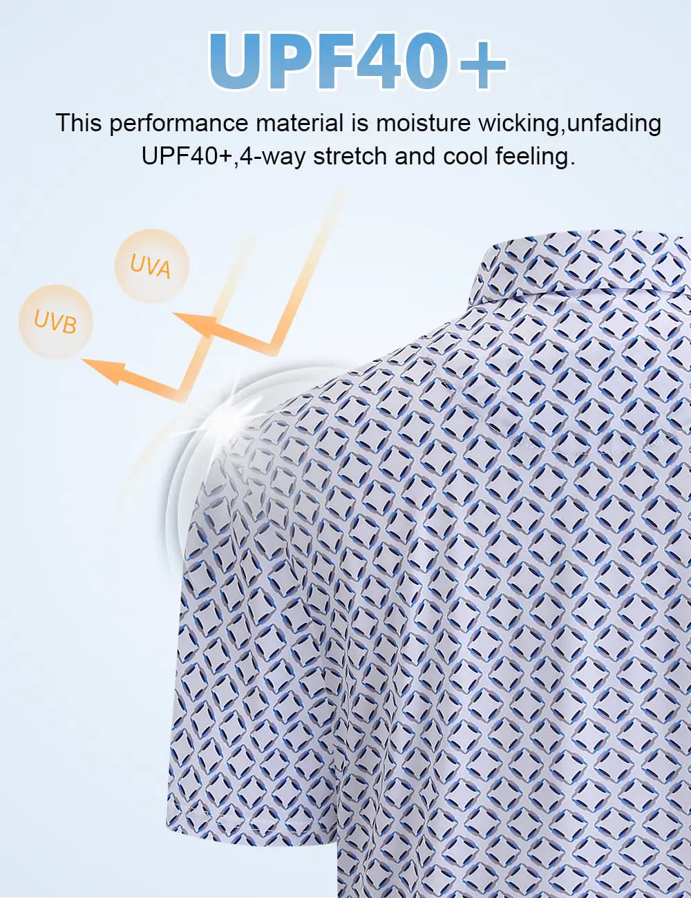 Hodaweisolp Golf Shirts for Men Dry Fit Print Moisture Wicking Performance Short Sleeve Polo Shirt X-Large White Blue Square