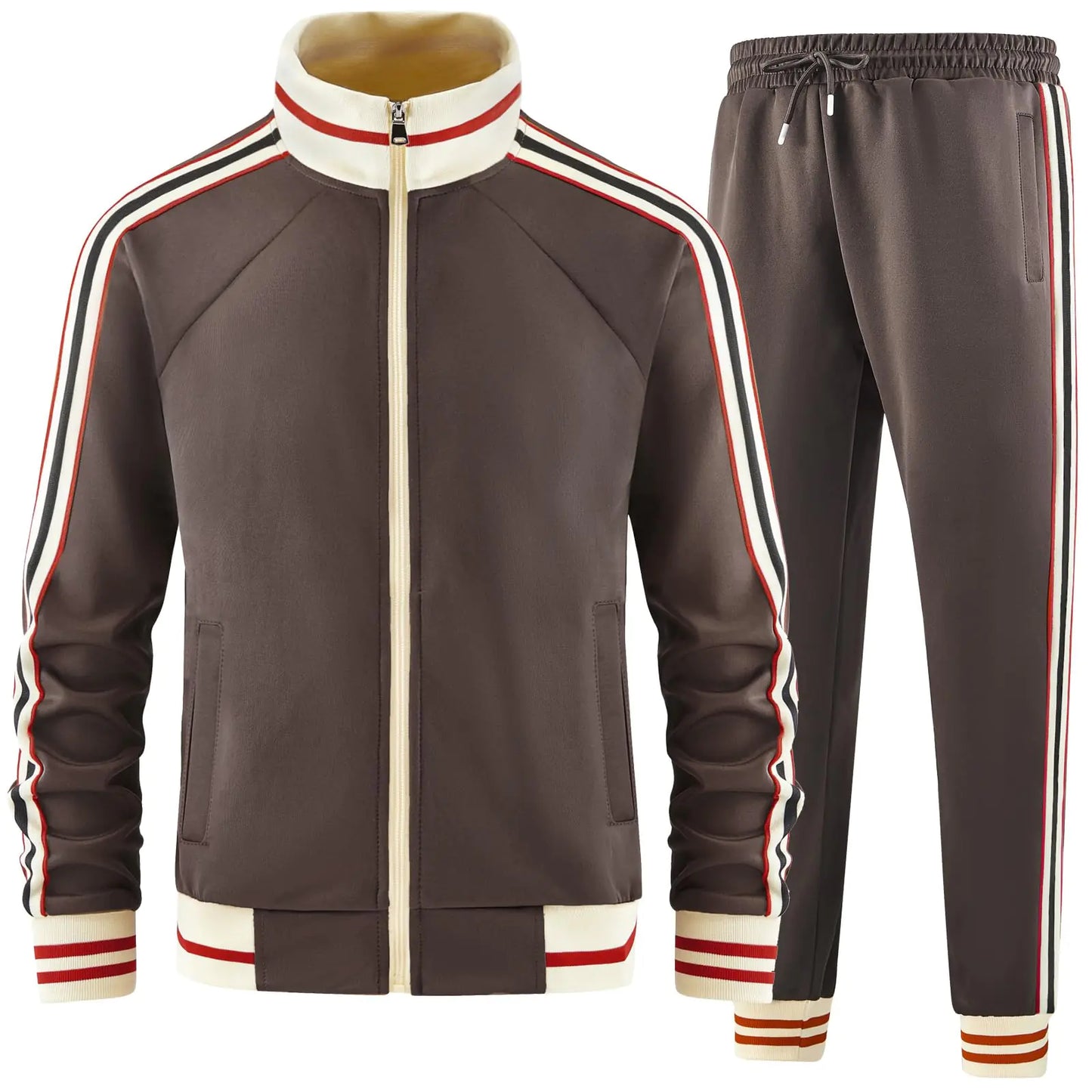 dioxoib Track Suits for Men Set 2 Piece Tracksuits Mens Sweatsuits Sets Jogging Two Piece Outfits Athletic Clothes Jogger Sweat Suits Running Sport leisure Clothing Coffee Ai-TZ008-L