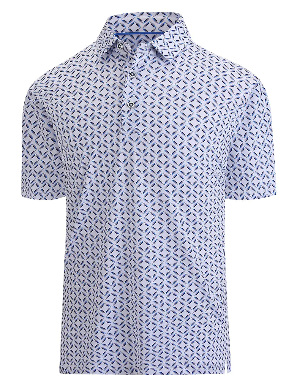 Hodaweisolp Golf Shirts for Men Dry Fit Print Moisture Wicking Performance Short Sleeve Polo Shirt X-Large White Blue Square